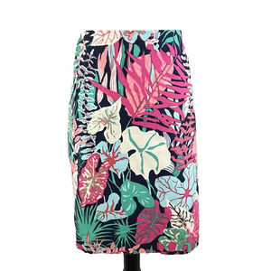 Talbots Skirt size 16 Pink Green Floral Tropical Hawaiian Stretch Knee Florida